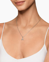 Pavé Initial Pendant Necklace in Sterling Silver with Diamond F